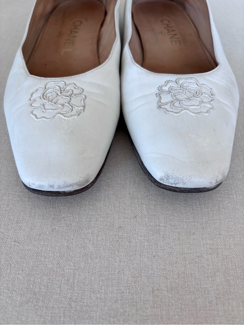 CHANEL vintage ballet flats white camellia 38 wedding - Picture 3 of 9